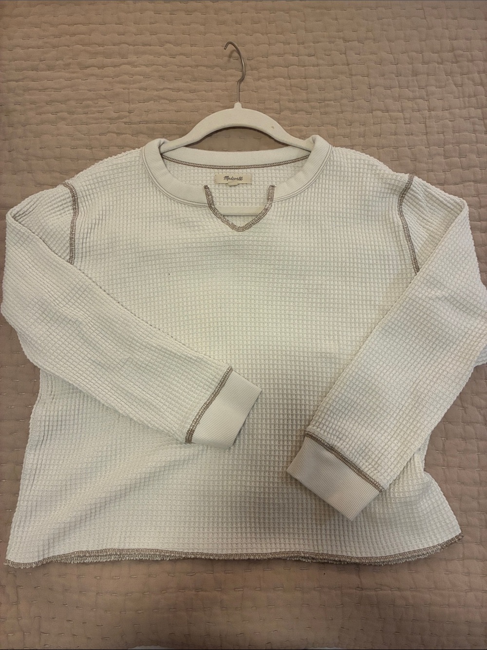Madewell Waffle Split-Neck Crop Tee Antique Cream